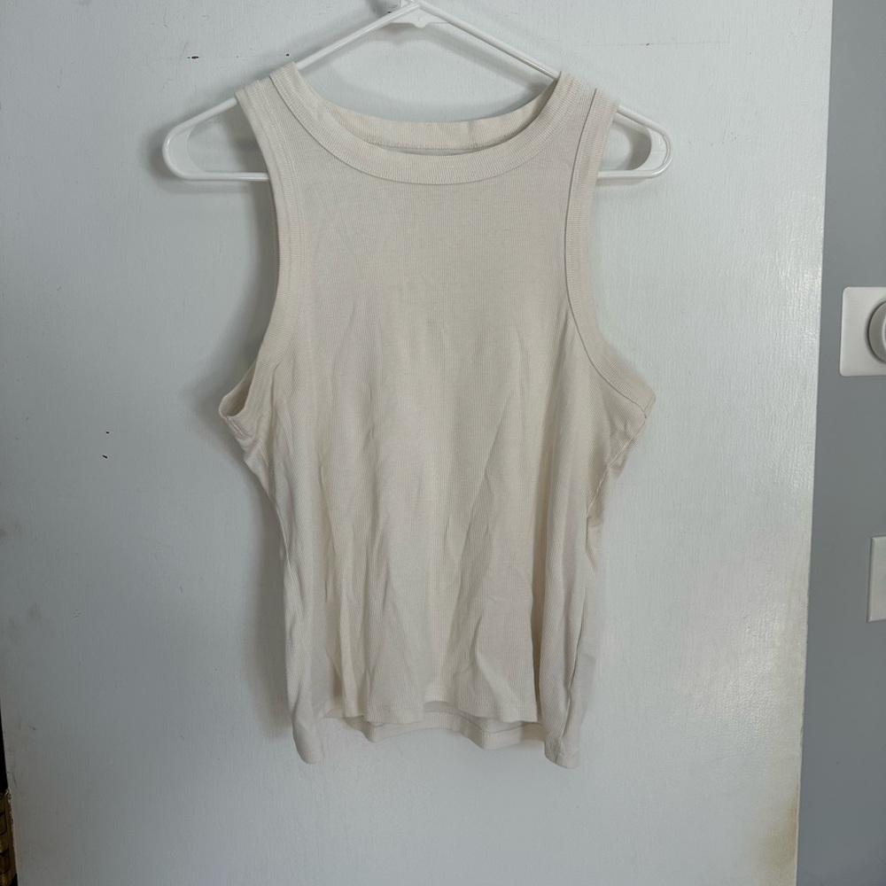 Maxwell Cream Ribbed Cropped Tank Top | Large